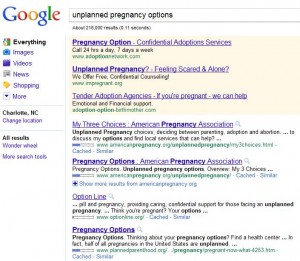 Google search for unplanned pregnancy